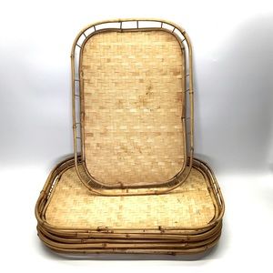 Pier 1 Imports Bamboo Wicker Rattan Woven Trays Place Mats 19" x 13" Set of 6